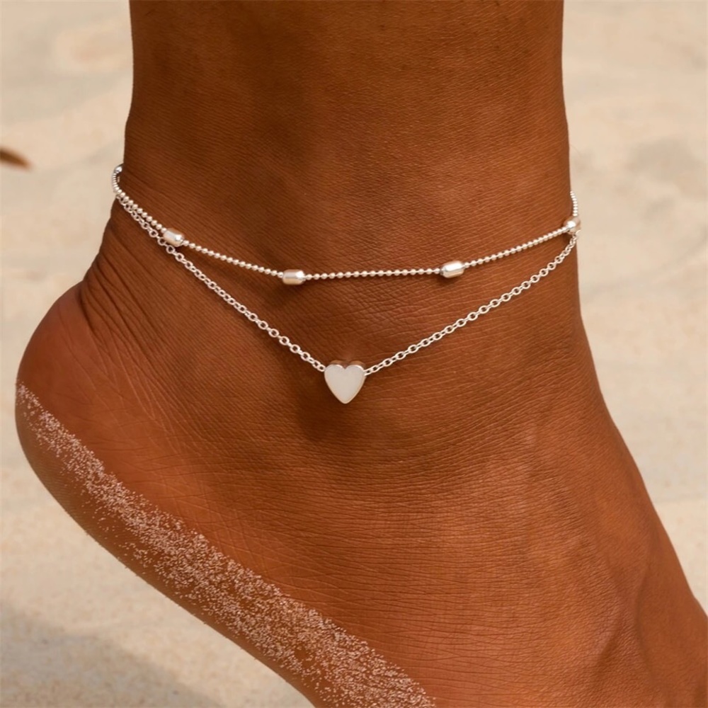 Simple Silver Heart Anklet Set